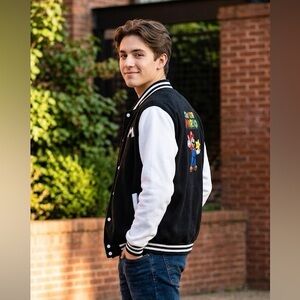 Super Mario Black and White Varsity Jacket Size M